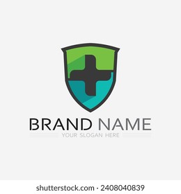 health protection with shield logo design vector template for medical or insurance company-vector