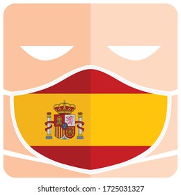 The health protective mask, concept of spain flag style, protective mask with the national flag. Vector