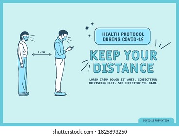 Health protocol guide during covid-19, Coronavirus Outbreak Tips template. Vector illustration