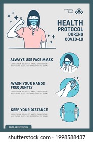 Health protocol guide during covid-19, Coronavirus Outbreak Tips template. Vector illustration