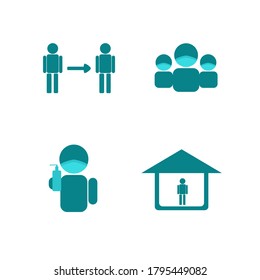 Health protocol, infographic health illustration during a pandemic. keep a distance, always use a mask. stay at home, hand sanitizer