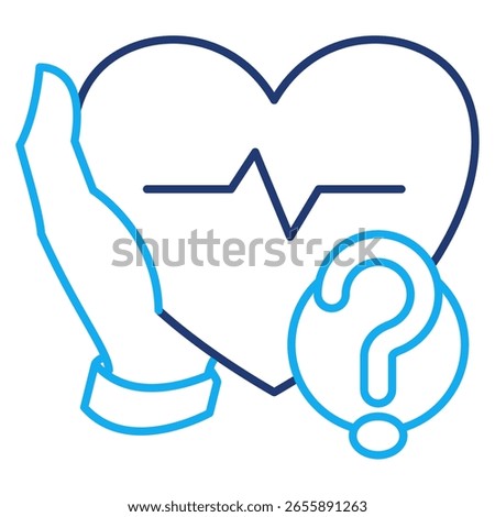 Health query icon represented by heartbeat,hand,question mark Dual Line style.
