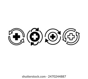 health recovery icons symbol sign vector design simple black white illustration collections sets isolated