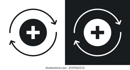 Ícone de vetor de linha de recuperação de integridade definido no estilo sólido e de contorno.