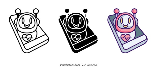 Health robot companion icon represented by robot healthcare in smartphone Line, Filled, Color style.