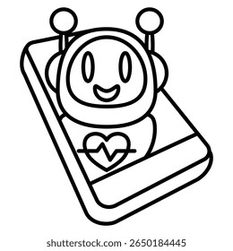 Health robot companion icon represented by robot healthcare in smartphone Line style.