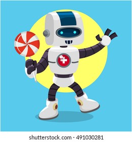 health robot holding lollipop