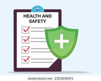 Health and Safety, Emergency Plan of Safety and Health, checklist to do list, Emergency of business Emergency Plan. Digital Health and Safety Checklist with clipboard and Medical Hand Note for Safety