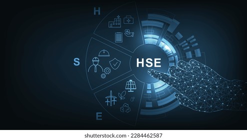 Health Safety Environment (HSE )concept.Health Safety Environment for Standard safe industrial work. HSE Icon Set on dark blue background.	