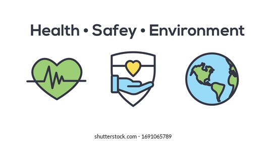 Health Safety and Environment Icon Set  with medical, safety, and leaves icons