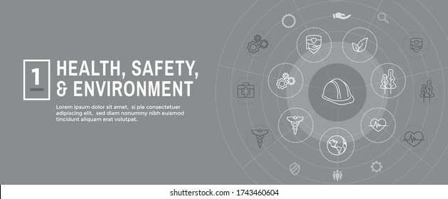 Health Safety And Environment Icon Set And Web Header Banner