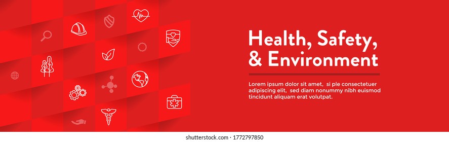 Health Safety and Environment Icon Set and Web Header Banner