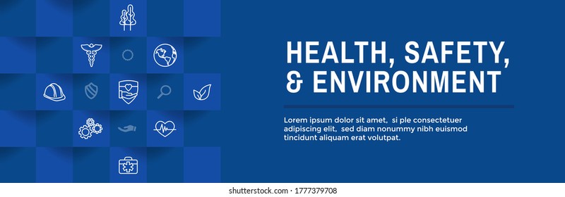 Health Safety and Environment Icon Set and Web Header Banner