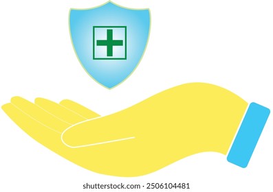 Health Safety shield color, Hand medical shield, Family life insurance, Medical care, Health shield, Medical logo Color, life insurance service