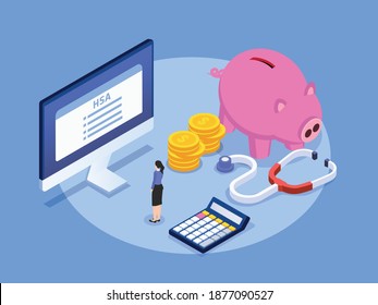 Health Savings Account HSA isometric 3d vector concept for banner, website, illustration, landing page, flyer, etc.