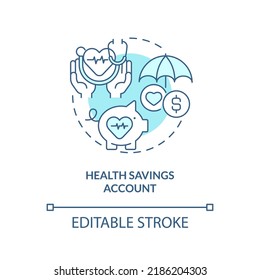 Health Savings Account Turquoise Concept Icon. Medical Policy. Finance Management Abstract Idea Thin Line Illustration. Isolated Outline Drawing. Editable Stroke. Arial, Myriad Pro-Bold Fonts Used