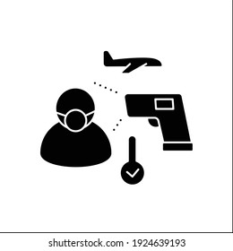 Health screening glyph icon. Checking temperature before flight. Health control in airport. Protecting other passengers.Filled flat sign. Isolated silhouette vector illustration