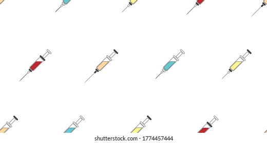 Health seamless pattern, Vaccine syringes on white wallpaper. 