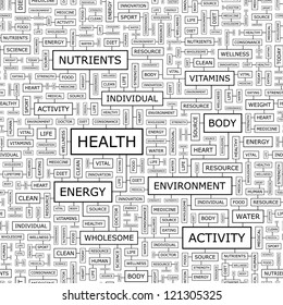 HEALTH. Seamless vector illustration. Word collage.