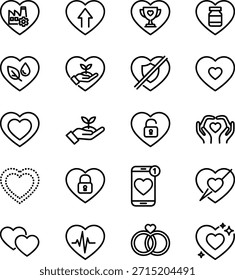 Gesundheit Sicherheit Symbol-Set - Vektorgrafik des Herzens, Wellness-Schutz Umrisssymbole.eps
