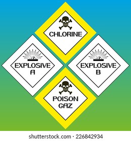 Health security in the workplace. Warning posters safety, explosives, gases.Vector illustration.