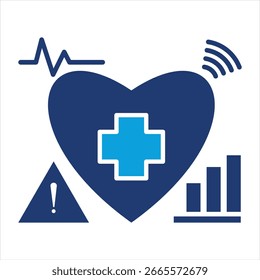 Ilustración vectorial plana del icono azul del sensor de la salud