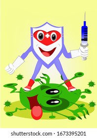 health shield defeats the virus,Vector illustration of corona covid-19 virus.