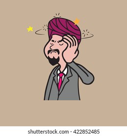 Health Sikh man dizzy cartoon drawing