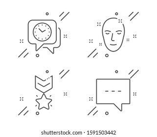 Health skin, Clock and Winner medal line icons set. Blog sign. Clean face, Time, Ranking star. Chat message. Business set. Line health skin outline icon. Vector