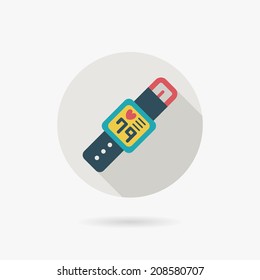 Health Smart Watch Flat Icon With Long Shadow