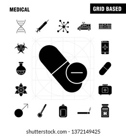 Health  Solid Glyph Icons Set For Infographics, Mobile UX/UI Kit And Print Design. Include: Syringe, Medical, Medicine, Hospital, Stethoscope, Medical, Medicine, Doctor, Eps 10 - Vector