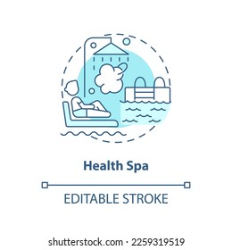Health spa blue concept icon. Thermal hot tub. Usage of geothermal energy abstract idea thin line illustration. Isolated outline drawing. Editable stroke. Arial, Myriad Pro-Bold fonts used