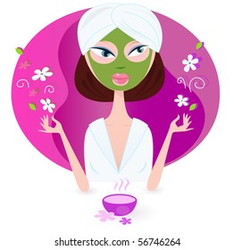 Health and spa: girl enjoying aromatherapy. Vector Illustration.