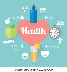 Health And Sport Lifestyle Illustration And Info Graphic. Vector Modern Flat Design Element