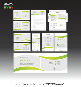 Health Stationary design with Business card Letterhead Envelope Postcard Rollup social cover brochure cover for any best use