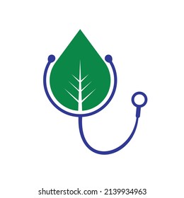 Health stethoscope vector logo design. Stethoscope with leaf icon vector design.	