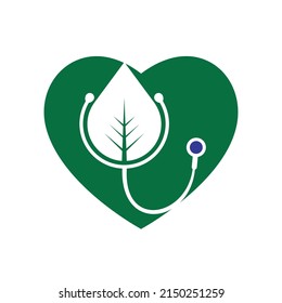 Health stethoscope vector logo design. Stethoscope with leaf icon vector design.	