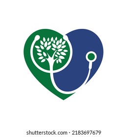 Diseño del logotipo vectorial del estetoscopio de salud. Estetioscopio con diseño vectorial de iconos de árbol.