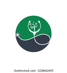 Health Stethoscope, Vektorlogo-Design. Stethoskop mit Baumsymbol-Vektordesign.