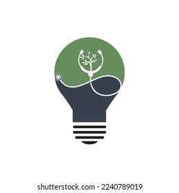 Diseño del logotipo vectorial del estetoscopio de salud. Estetioscopio con diseño vectorial de iconos de árbol.