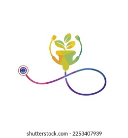 Health stethoscope vector logo design. Stethoscope with flower pot icon vector design.	