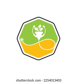 Health stethoscope vector logo design. Stethoscope with flower pot icon vector design.	