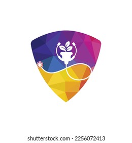 Health stethoscope vector logo design. Stethoscope with flower pot icon vector design.	