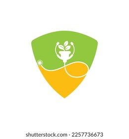 Health stethoscope vector logo design. Stethoscope with flower pot icon vector design.	