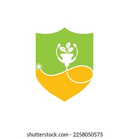 Health stethoscope vector logo design. Stethoscope with flower pot icon vector design.	
