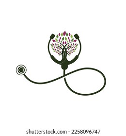 Health stethoscope vector logo design. Stethoscope with tree icon vector design.