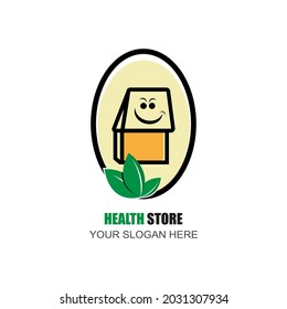 Health Store Logo With Oval Frame.suitable For All Businesses That Sell Healthy Food, Herbal Medicines And Medical Devices 