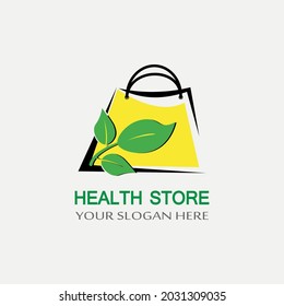 Health Store Logo With Shopping Bag.suitable For All Businesses That Sell Healthy Food, Herbal Medicines And Medical Devices