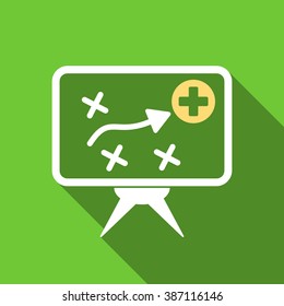 Health Strategy Screen long shadow vector icon. Style is a flat symbol with rounded angles on a green square symbol.