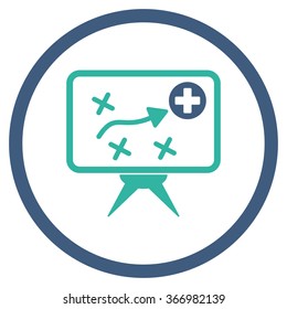 Health Strategy Screen vector icon. Style is bicolor flat circled symbol, cobalt and cyan colors, rounded angles, white background.